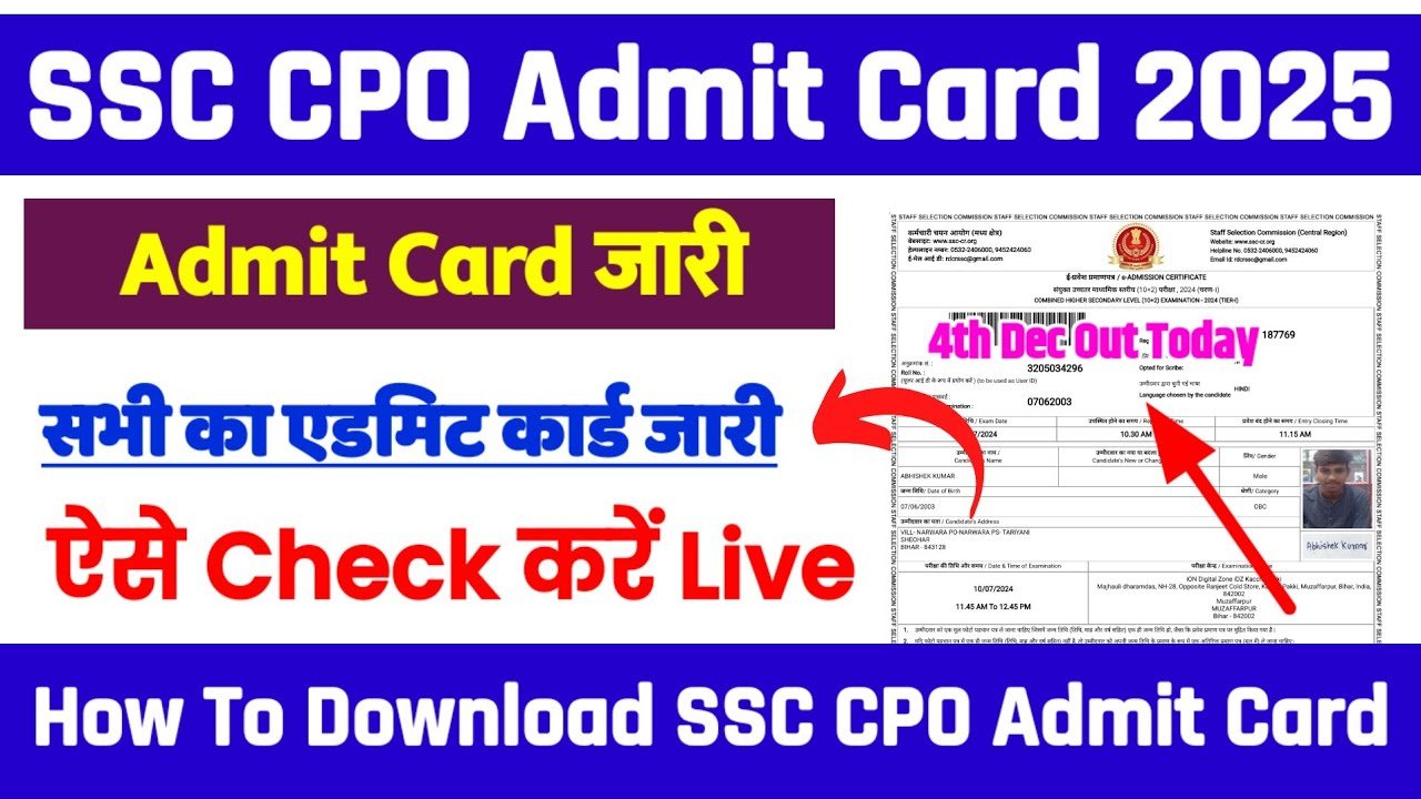 SSC CPO SI Admit Card